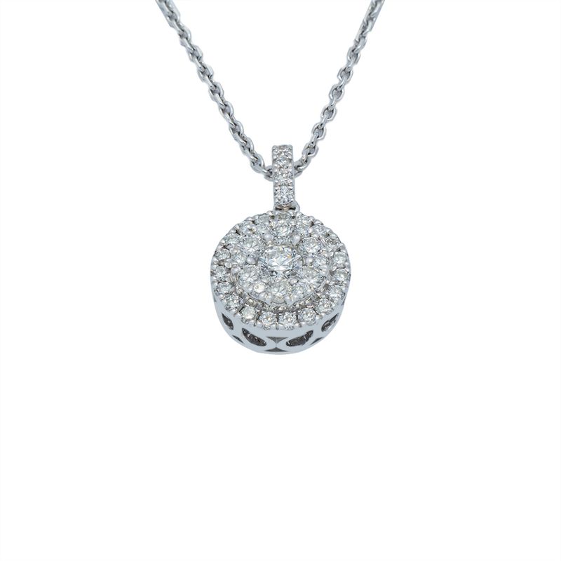 JB JOYAS BARON - Collar de Oro Blanco de 18kt con Diamante  Modelo circulo 42 Puntos
