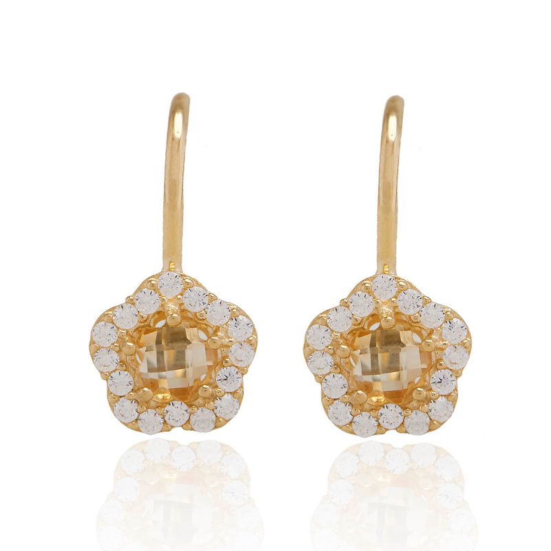 JB JOYAS BARON - Aros de Oro 18kt Flor Citrino Circón