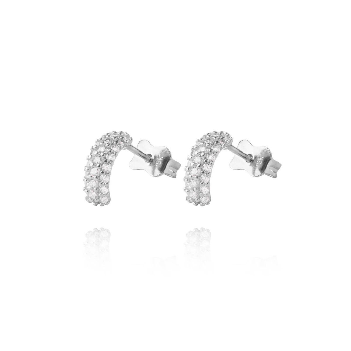 JB JOYAS BARON - Aros de Oro Blanco 18kt Media Luna Circón