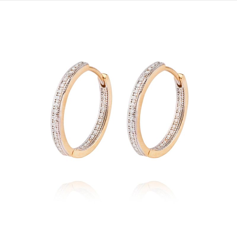 JB JOYAS BARON - Aros de Oro 18kt Argollas con Circonita Riel