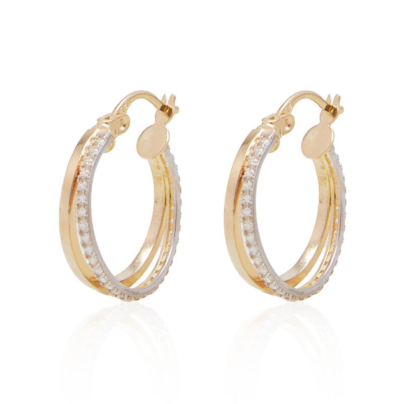 JB JOYAS BARON - Aros de Oro 18kt Argolla 15 mm con Circonita Bicolor