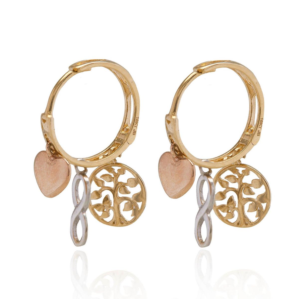 JB JOYAS BARON - Aros de Oro 18kt Argolla, Corazón, Infinito, arbol Familiar