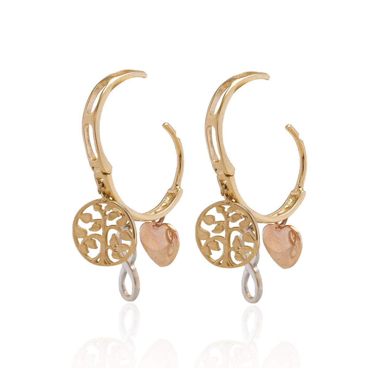 JB JOYAS BARON - Aros de Oro 18kt Argolla, Corazón, Infinito, arbol Familiar