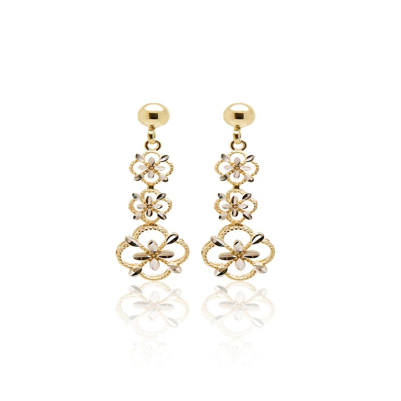 JB JOYAS BARON - Aros de Oro 18kt Tres Flor Bitono