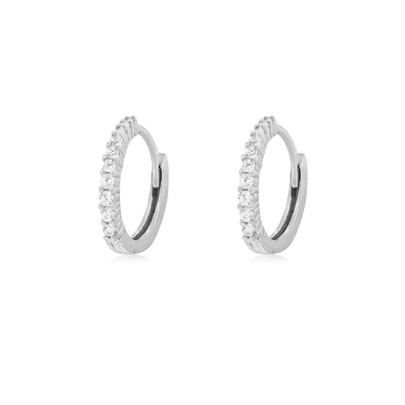 JB JOYAS BARON - Aros de Oro Blanco 18kt Argollas Circonita Pequeñas