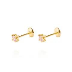 JB JOYAS BARON - Aros de Oro 18kt Piedra Rosa de Francia de 3mm