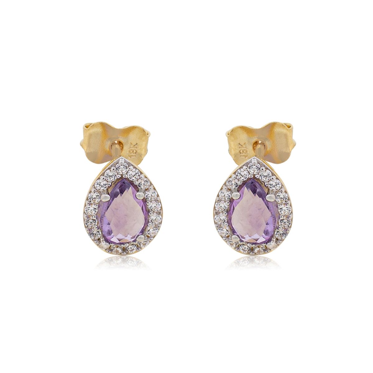 JB JOYAS BARON - Aros de Oro 18kt Gota Circón Piedra Amatista