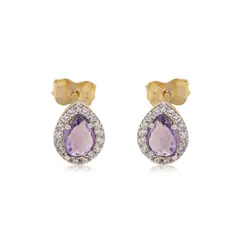 JB JOYAS BARON - Aros de Oro 18kt Gota Circón Piedra Amatista