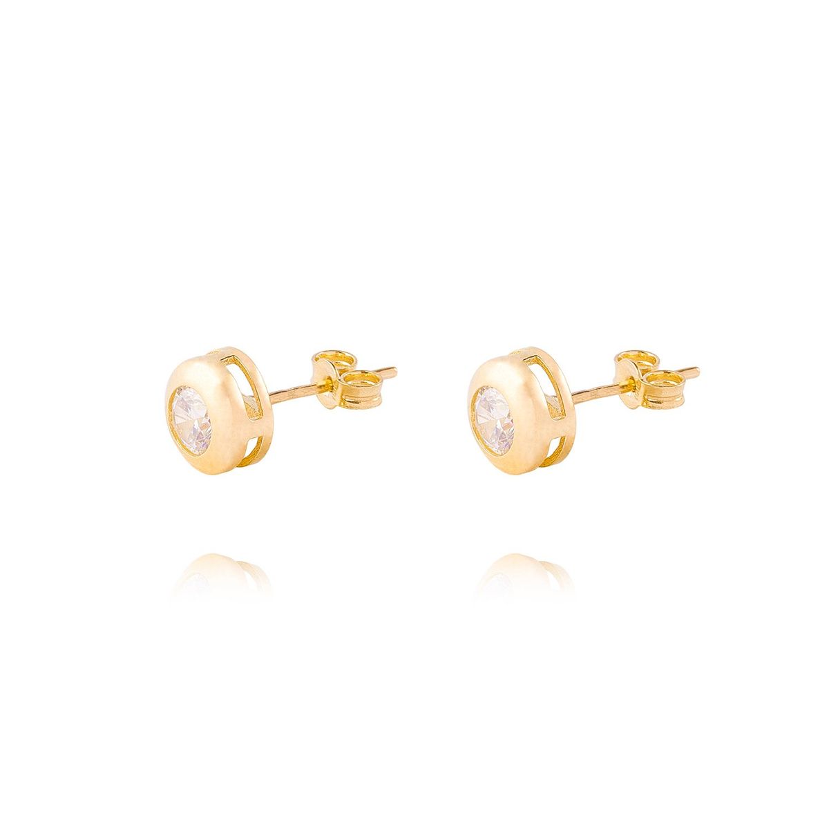 JB JOYAS BARON - Aros Oro Amarillo 18kt Modelo Punto Luz con Piedra Circonita