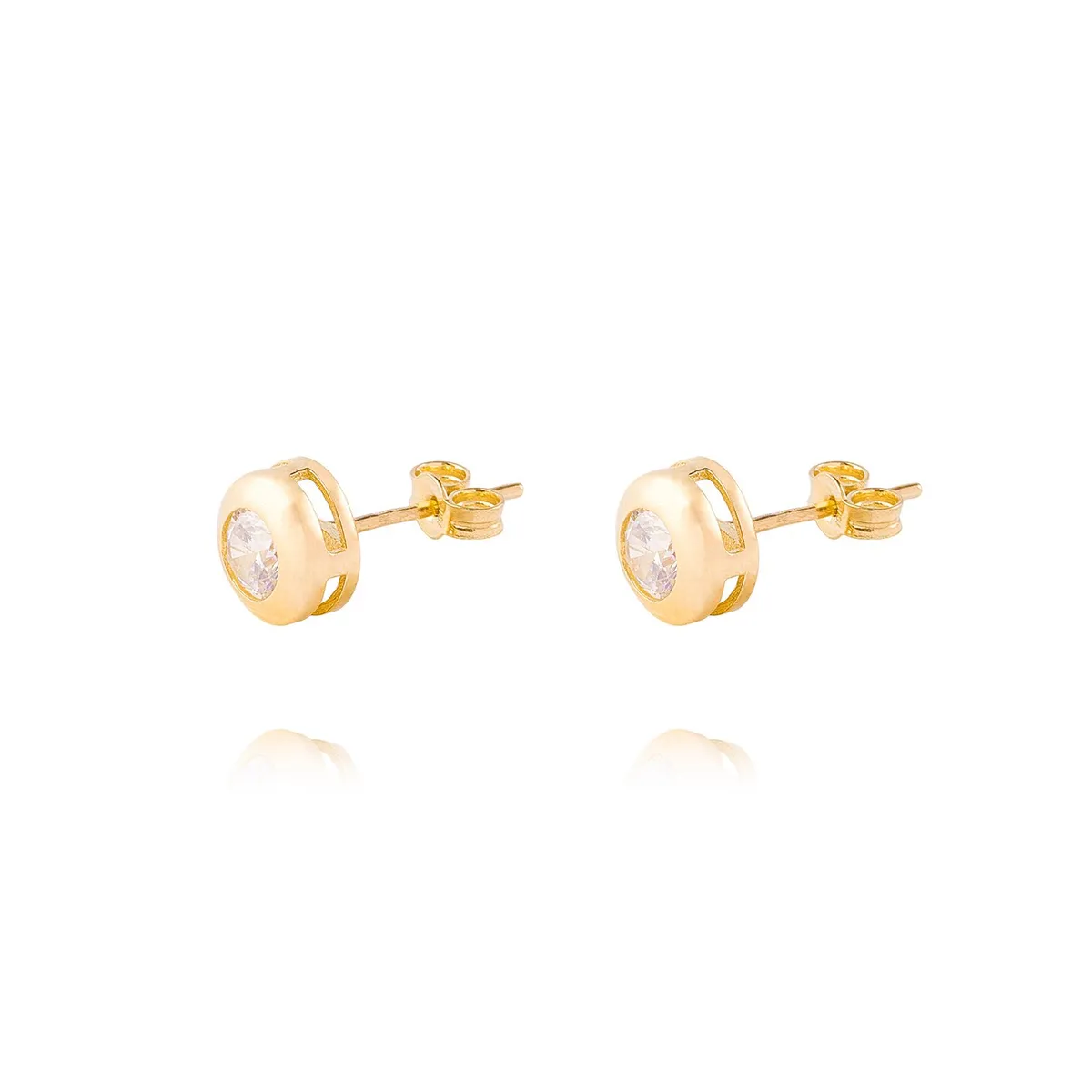 JB JOYAS BARON - Aros Oro Amarillo 18kt Modelo Punto Luz con Piedra Circonita