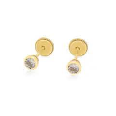 JB JOYAS BARON - Aros de Oro 18kt Modelo Punto de Luz Tallado Circon de 3,0mm