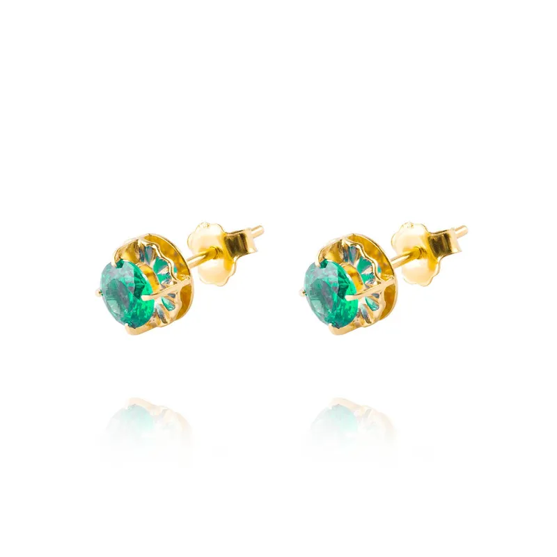 JB JOYAS BARON - Aros de Oro 18kt Chatón de Esmeralda Circonita 5mm