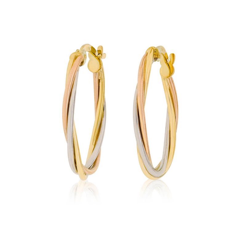 JB JOYAS BARON - Aros de Oro 18kt Argollas Tipo Torcida  Tricolor