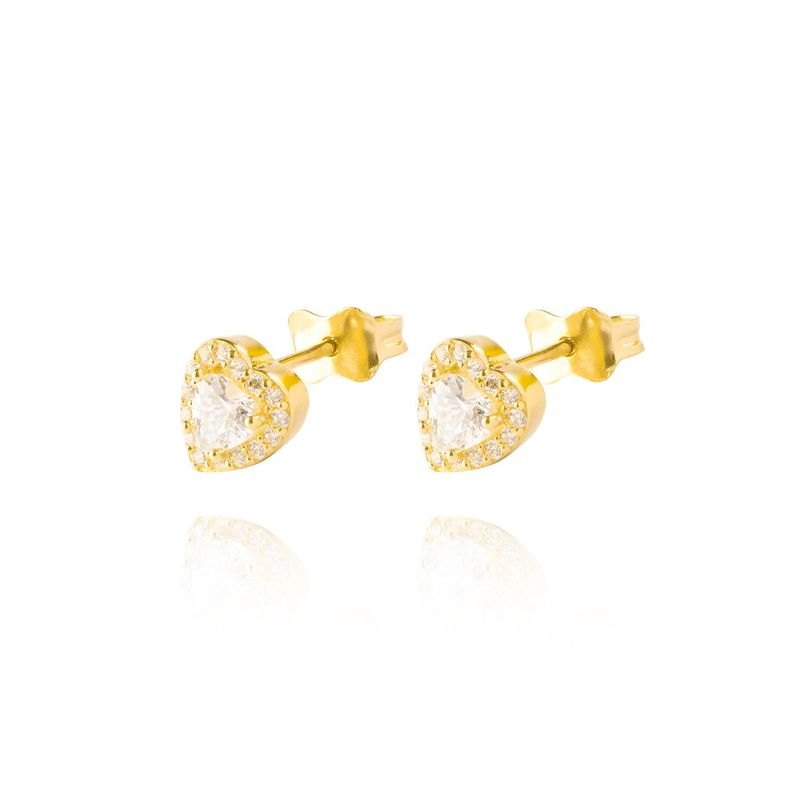 JB JOYAS BARON - Aros Oro Amarillo 18kt Tipo Corazón Con Circonita