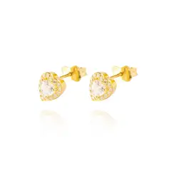 JB JOYAS BARON - Aros Oro Amarillo 18kt Tipo Corazón Con Circonita