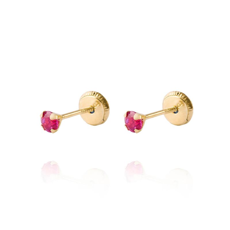 JB JOYAS BARON - Aros de Oro 18kt Piedra Rubi 3mm