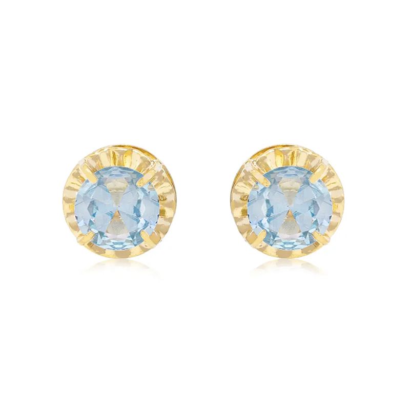 JB JOYAS BARON - Aros de Oro 18kt Chatón Agua Marina Circonita 3mm