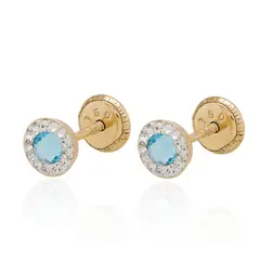 JB JOYAS BARON - Aros de Oro 18kt Circulo Agua Marina 5mm