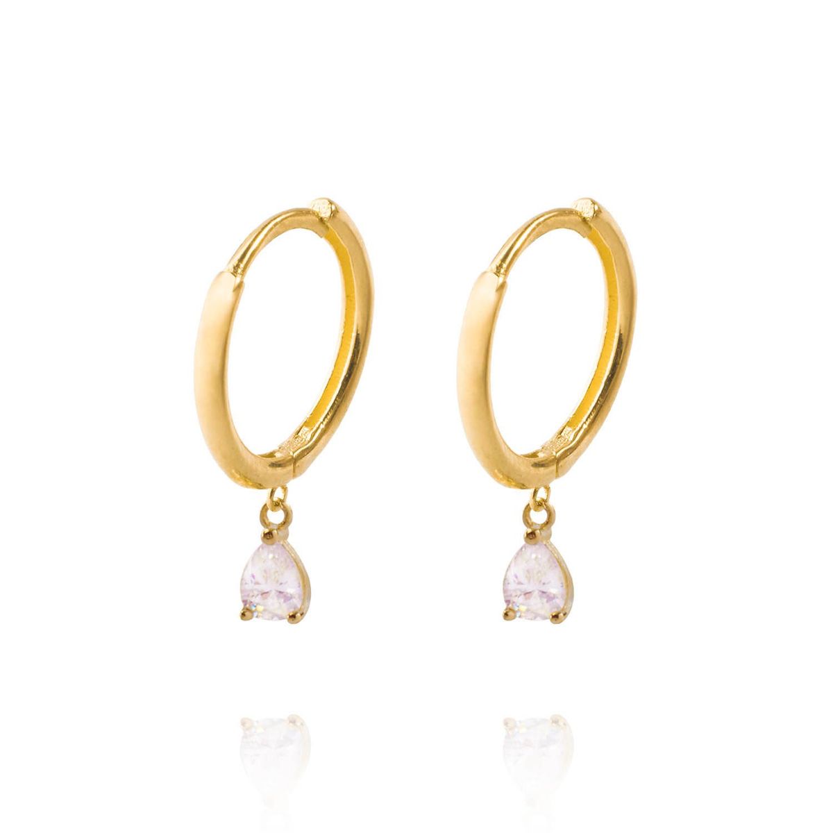 JB JOYAS BARON - Aros de Oro 18kt Argollas Modelo Gota Circón