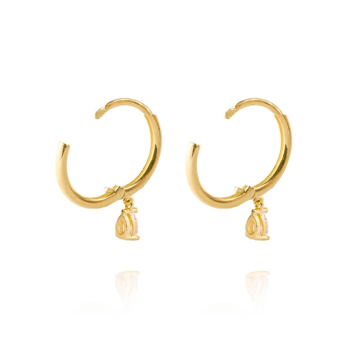 JB JOYAS BARON - Aros de Oro 18kt Argollas Modelo Gota Circón