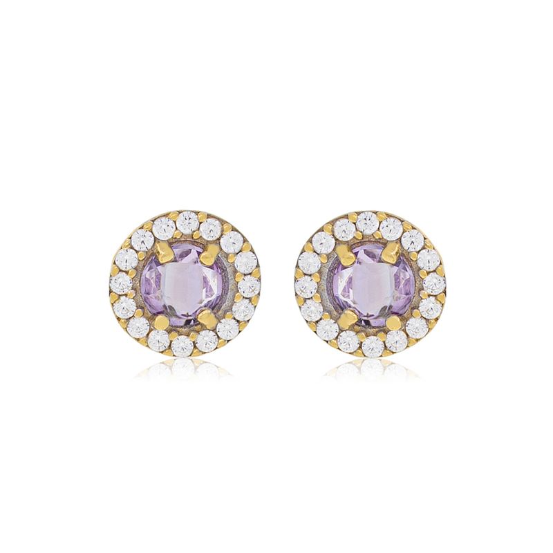 JB JOYAS BARON - Aros de Oro 18kt Circulo de Circones y Amatista