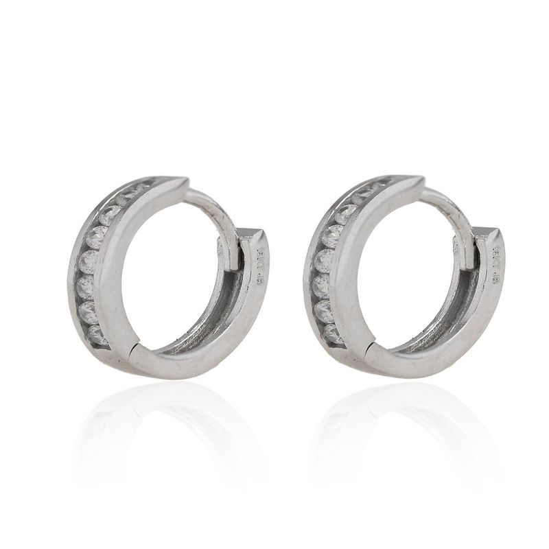 JB JOYAS BARON - Aros de Oro Blanco 18kt Modelo Argollas Circon