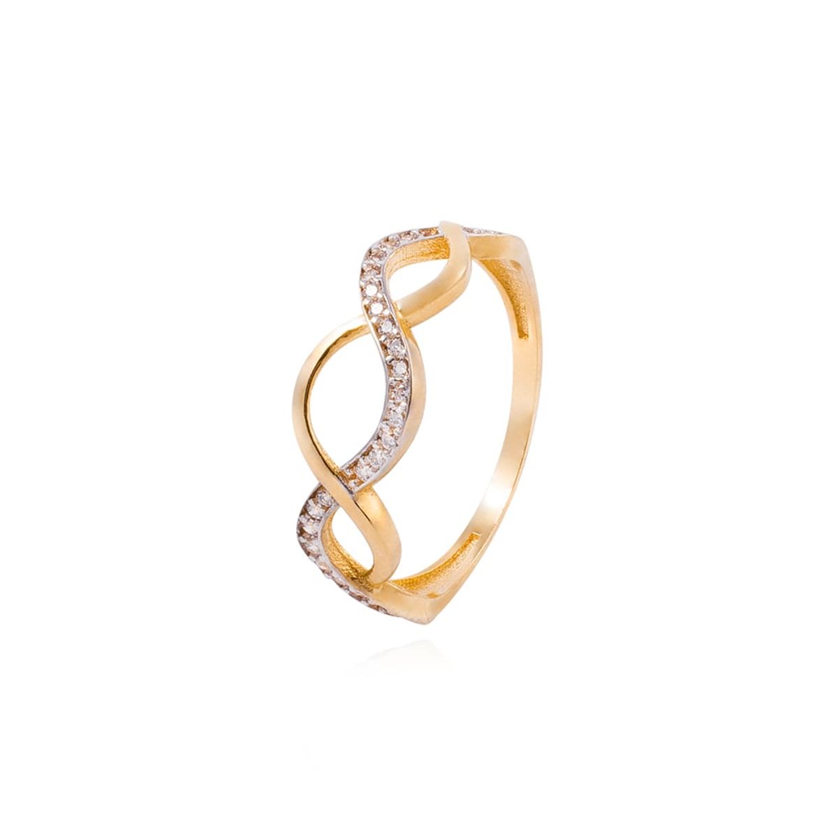 JB JOYAS BARON - Anillo de Oro 18kt Ondas Circón y Liso