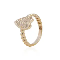 JB JOYAS BARON - Anillo de Oro 18kt Corazón Circón Bolitas