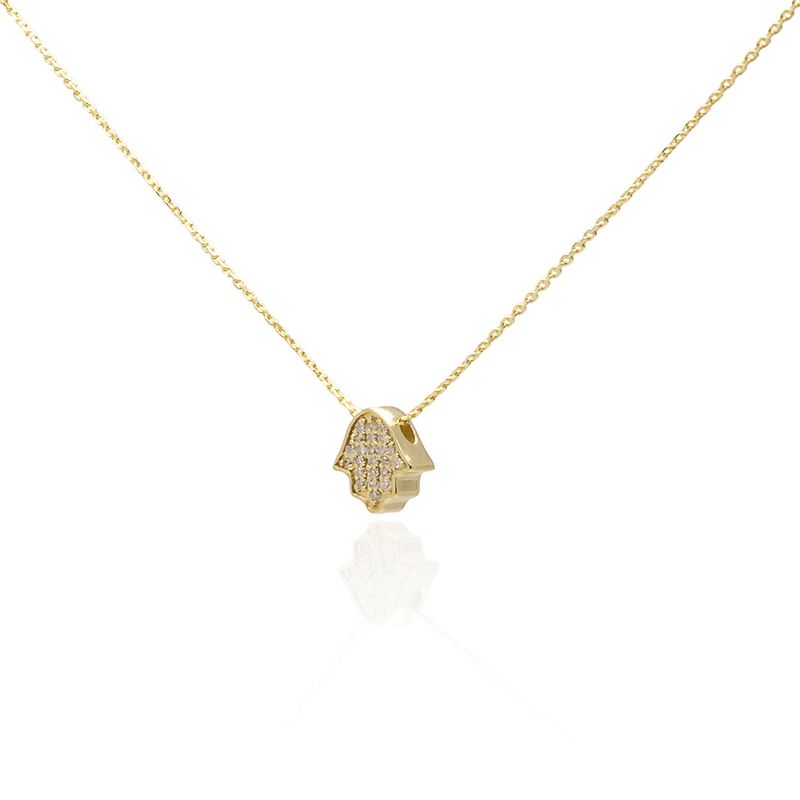 JB JOYAS BARON - Collar Oro Amarillo 18kt Diamantes de 5 Pts Mano de Fátima