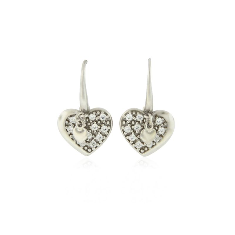 JB JOYAS BARON - Aros de Plata Esterlina 925 Corazon Circon Largo