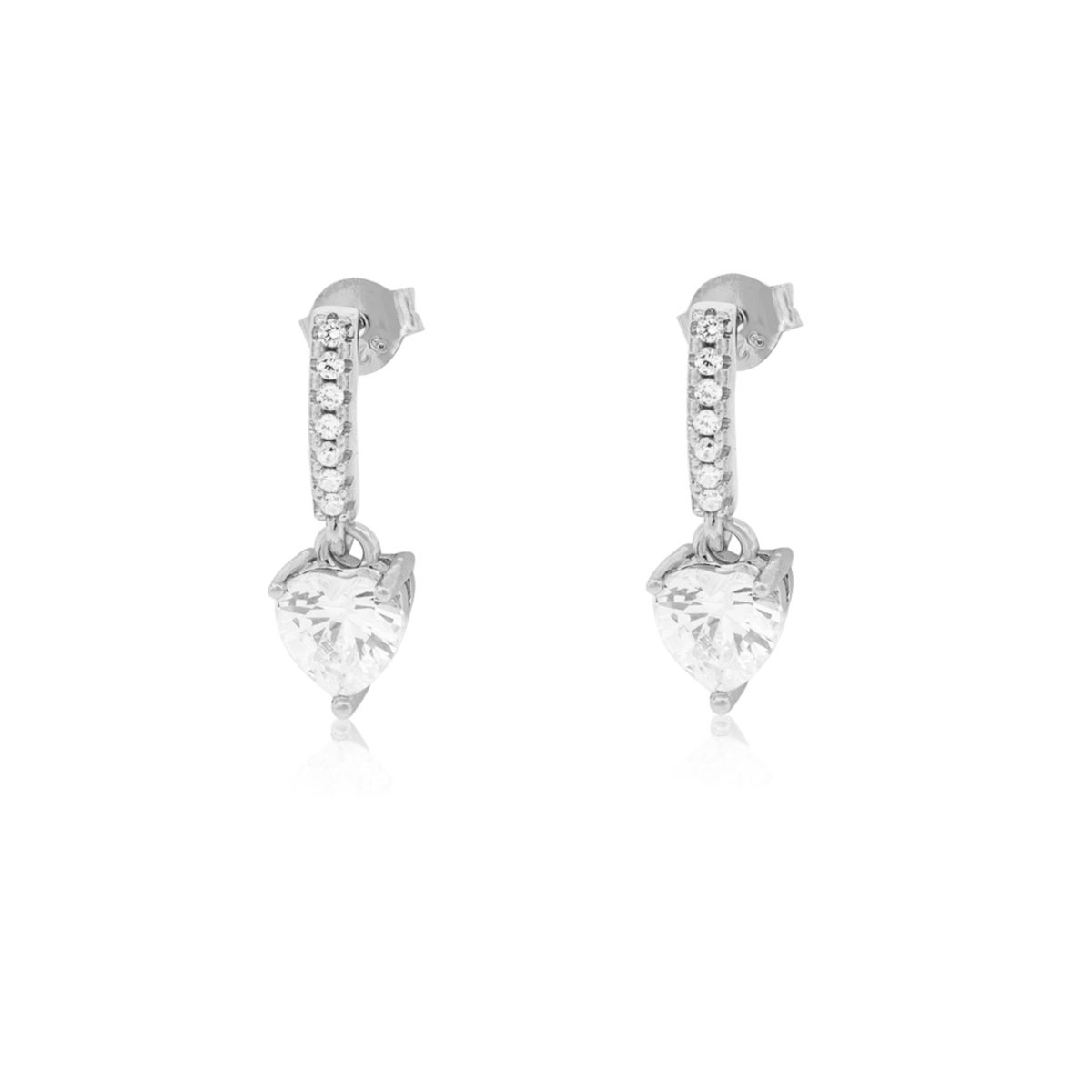 JB JOYAS BARON - Aros de Plata Esterlina 925 Riel Corazon Circon