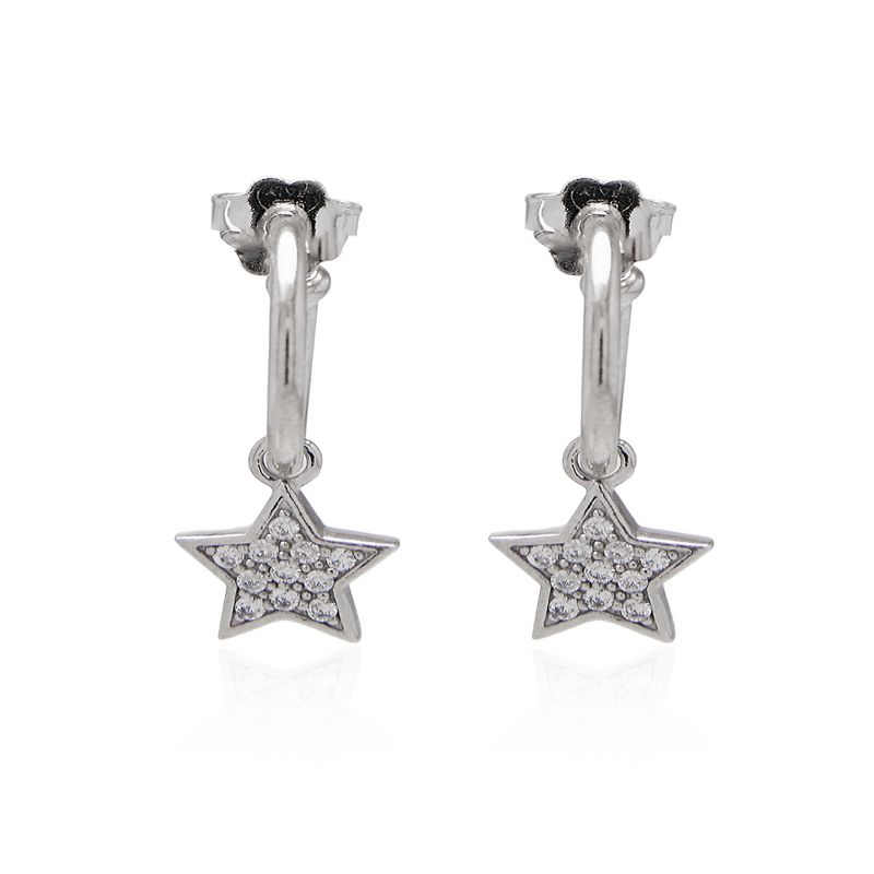 JB JOYAS BARON - Aros de Plata Esterlina 925 Argollas Circonita Estrella