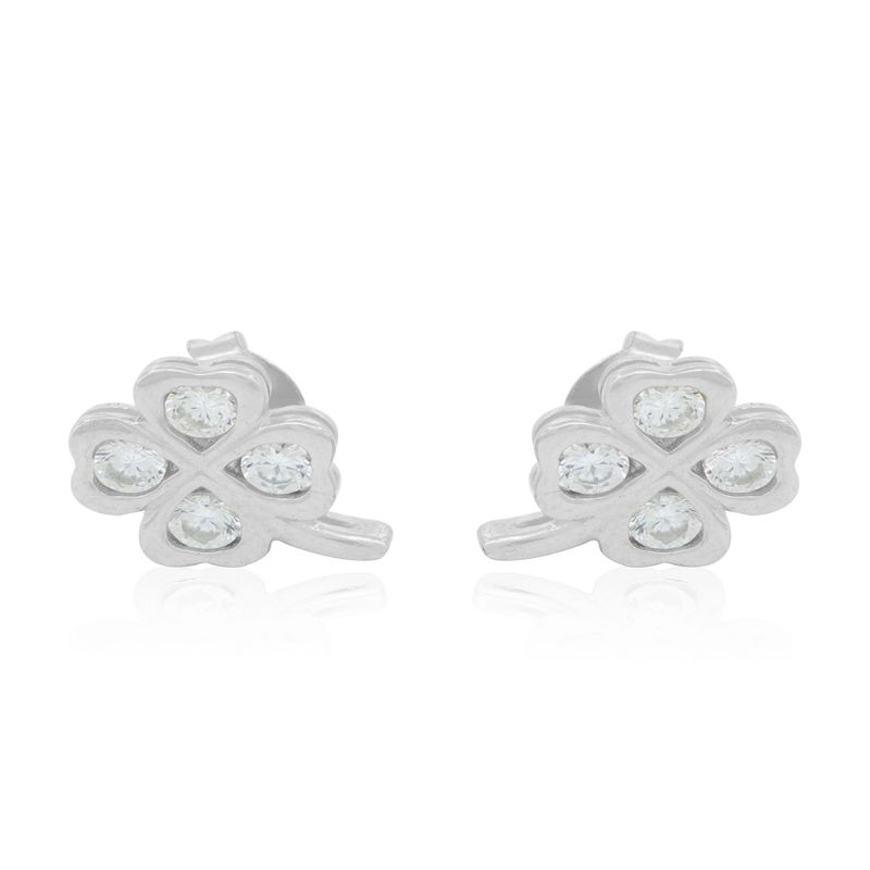 JB JOYAS BARON - Aros de Plata Esterlina 925 Trebol Circon