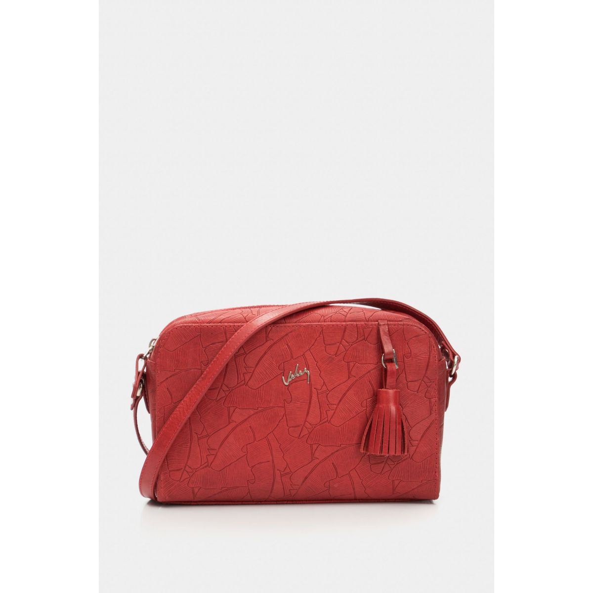 VELEZ - Vélez Bandolera Verona de Cuero Mujer Grabado Palmera Rojo