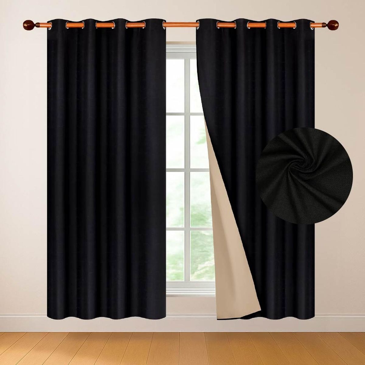 CASATUA - Cortina 100% Blackout Engomada Termica Casatua Set de 2 - Negro