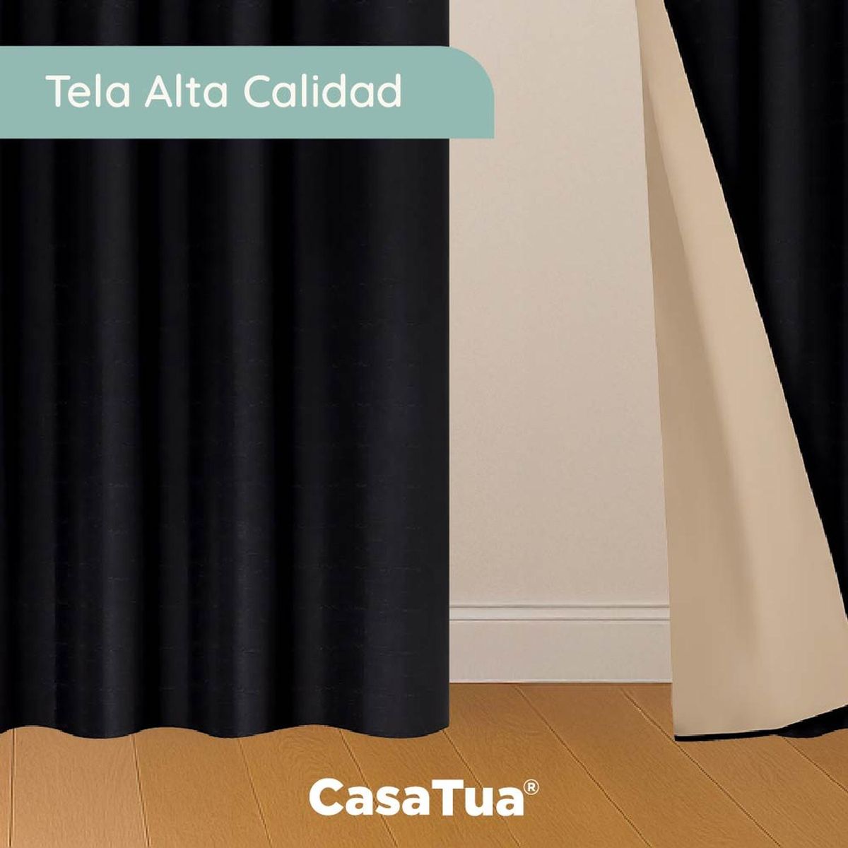 CASATUA - Cortina 100% Blackout Engomada Termica Casatua Set de 2 - Negro