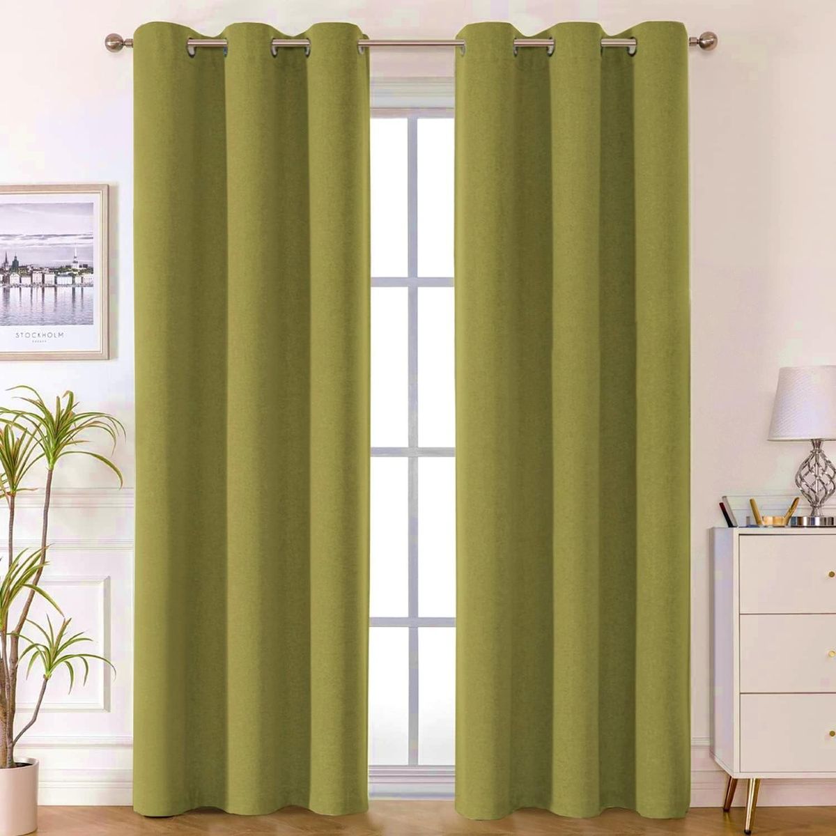 CASATUA - Cortina 100% Blackout Engomada Termica Casatua Set de 2 - Verde
