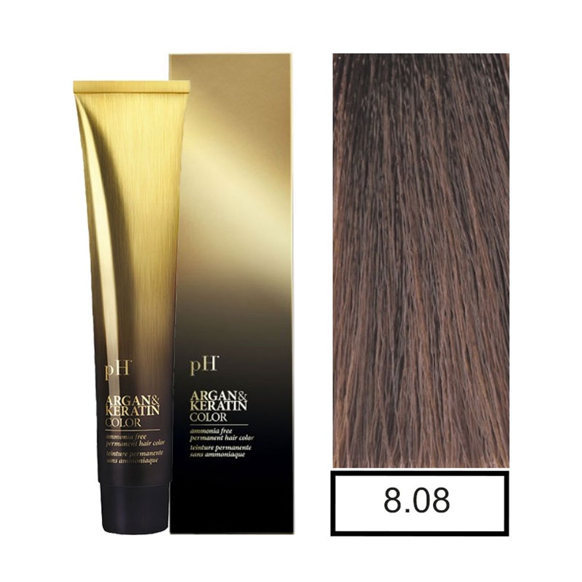PH - Tinte Permanente Sin Amoníaco 8.08 Rubio Claro Natural Perla PH+ Oxidante.