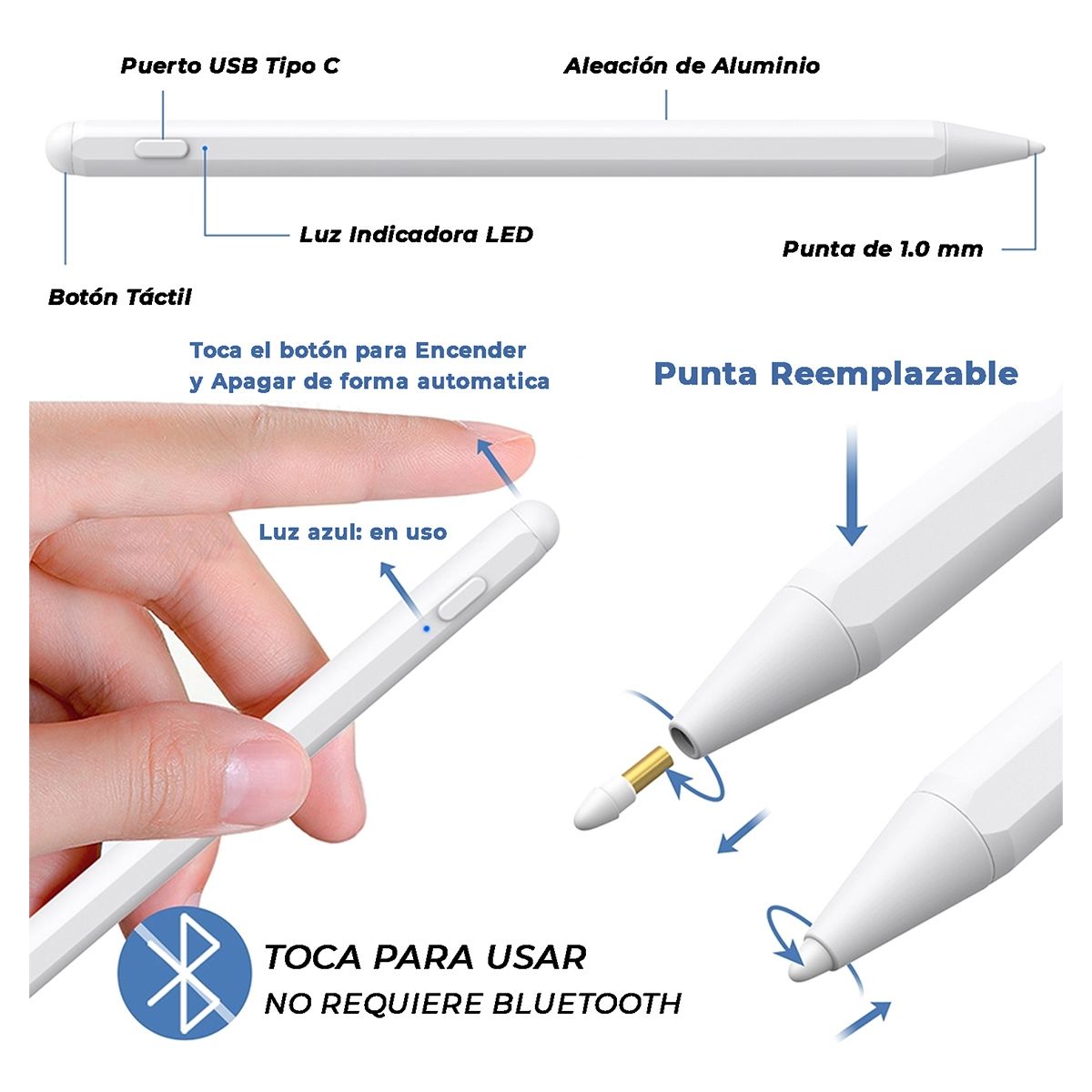 GENERICO - Lapiz Tactil Capacitivo Para iPad Magnetico Con Rechazo de Palma