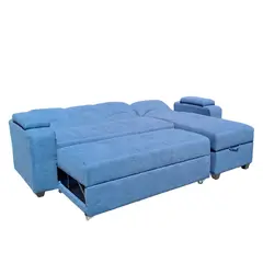 MUEBLERIA LATINA - SECCIONAL CAMA BAUL FUNCIONAL 2 PZ DECO LINO AZUL DERECHO
