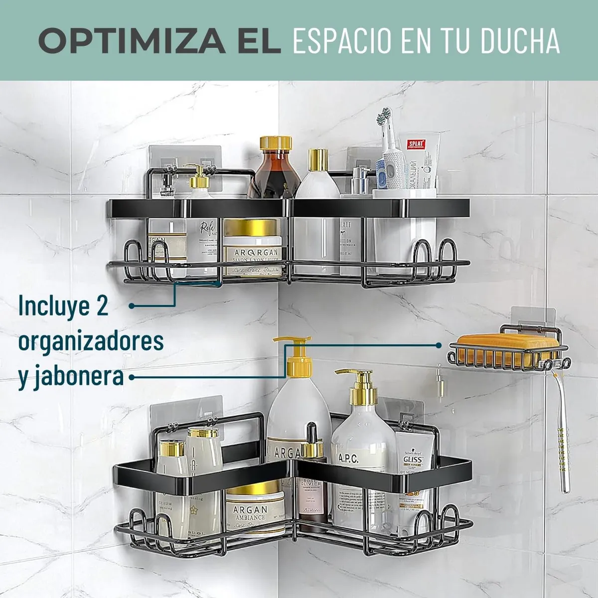 CASATUA - Organizador De Ducha Repisa Baño + Jabonera Set 3 Inoxidable