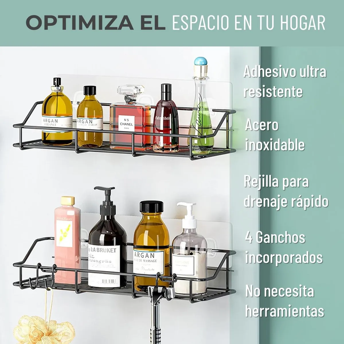 CASATUA - Organizador De Ducha Repisa Baño Jabonera Set 4 Inoxidable