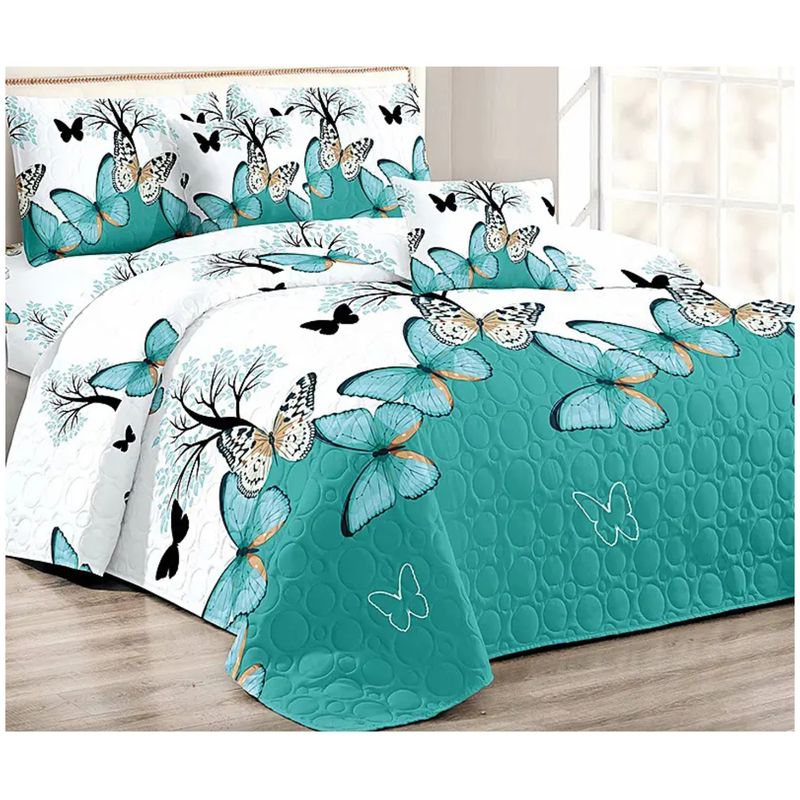 GENERICO - cubrecama turquesa Estampado de mariposas king TELA QUILT DE VERANO  TF