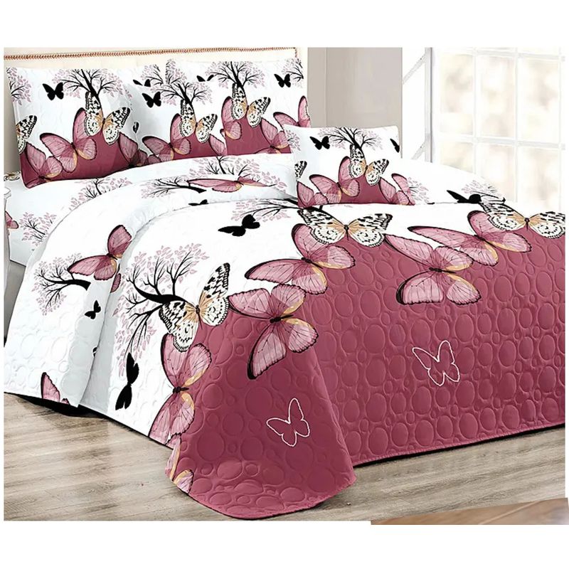 GENERICO - cubrecama burdeo Estampado de mariposas king TELA QUILT DE VERANO  TF