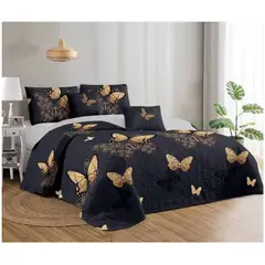 GENERICO - Cubrecama negro Estampado de mariposas king TELA QUILT DE VERANO TF