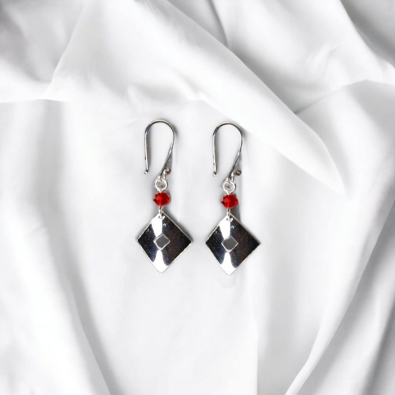 GENERICO - Aros de Plata Rombo Cristal Rojo
