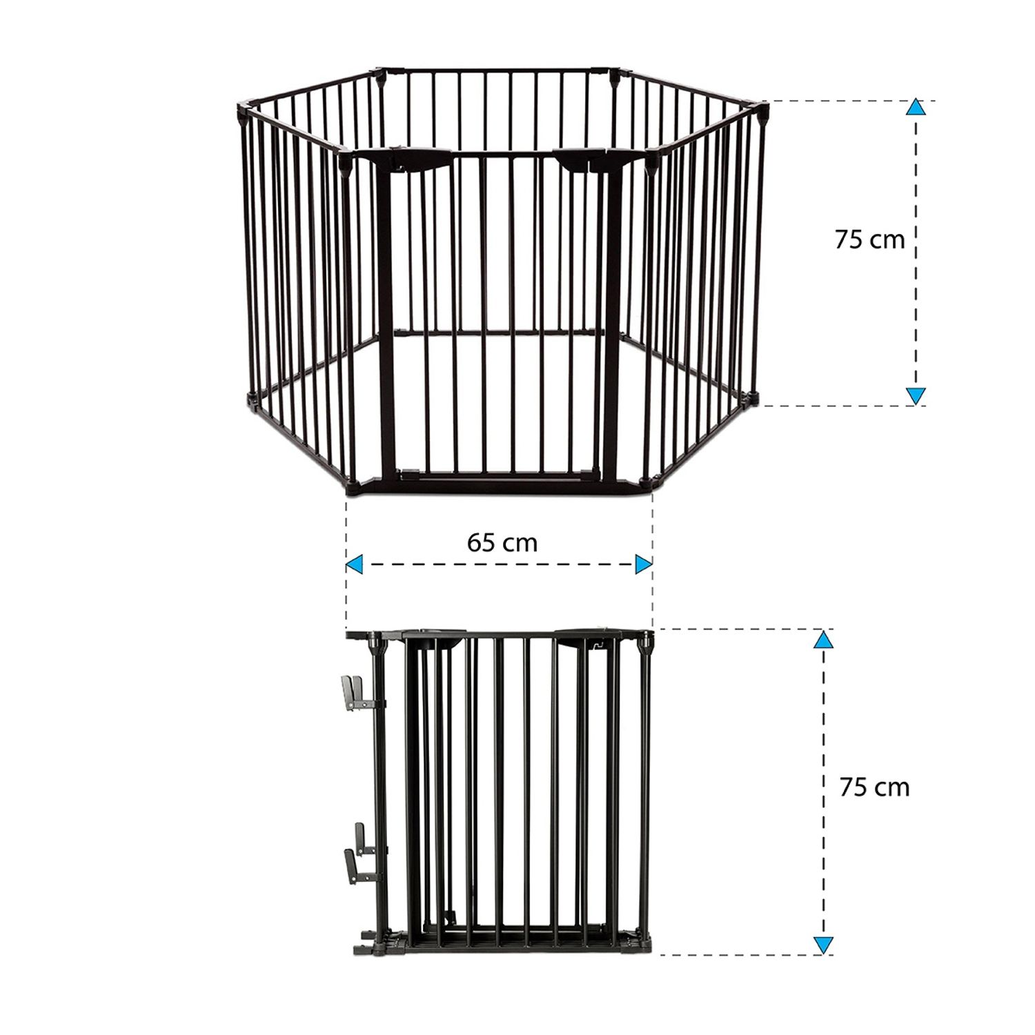 Grille De Protection Pour Cheminée En Métal - 305 Cm De Long, 76 Cm De Haut - Noir, 5 éléments Dont Porte - Sécurité Enfant/animal - 4
