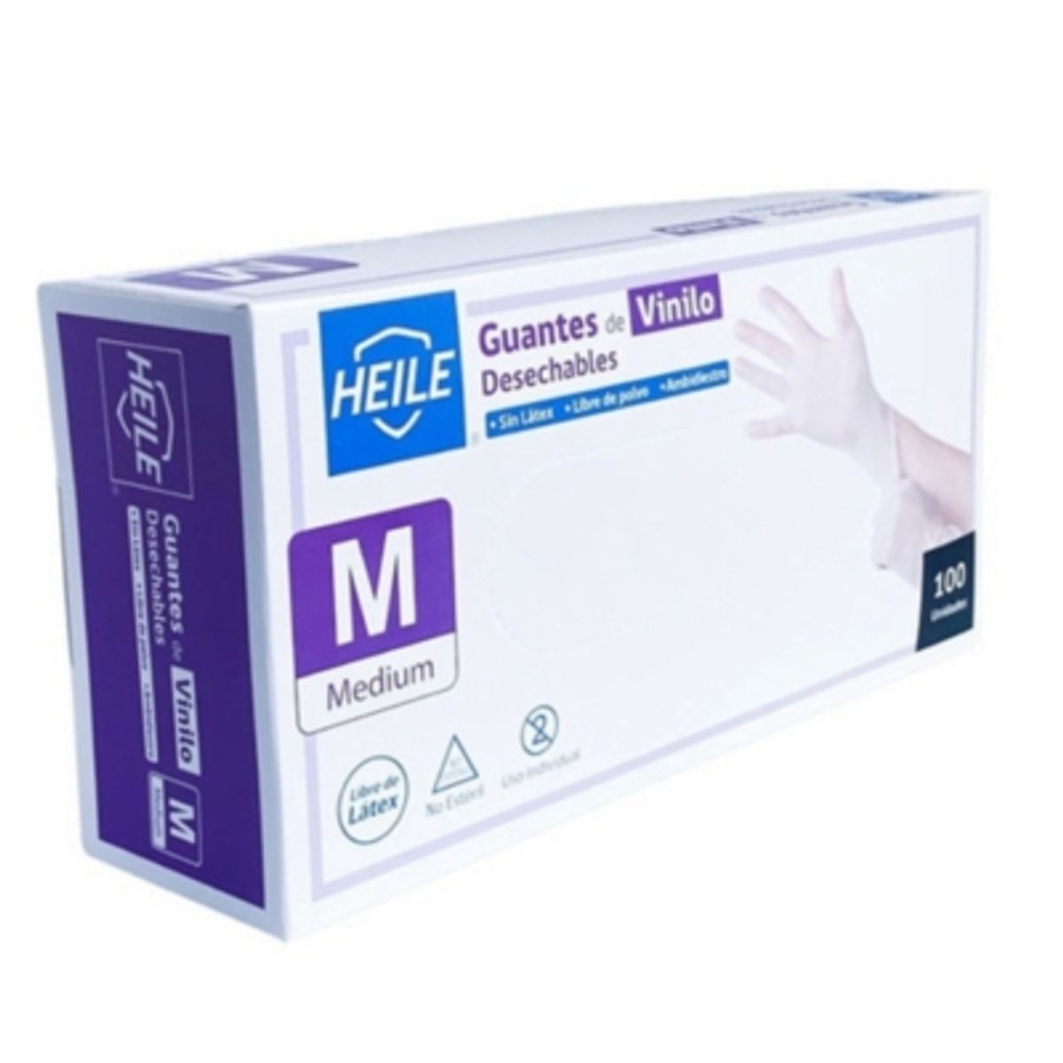 GENERICO - Guantes Vinilo Talla M Sin Polvo Marca Heile 100 Unidades