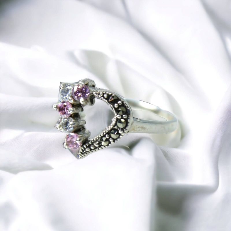 GENERICO - Anillo de Plata Corazón Marquesita Circón Rosa