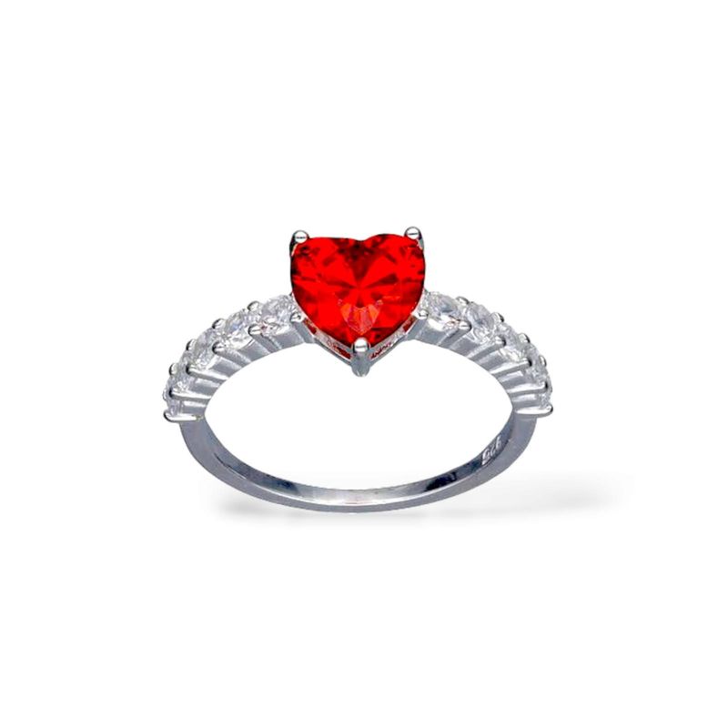 GENERICO - Anillo de Plata Solitario Corazón Circón Granate